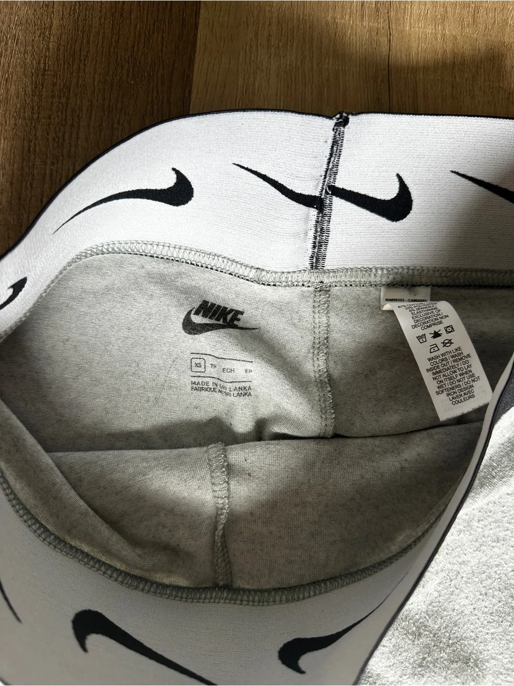 Nike Grey Leggings with Black Swoosh and Logo Waistband